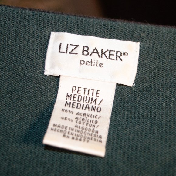 Vintage Liz Baker Striped Green and Black Button Up Petite Medium Cardigan - Picture 3 of 3